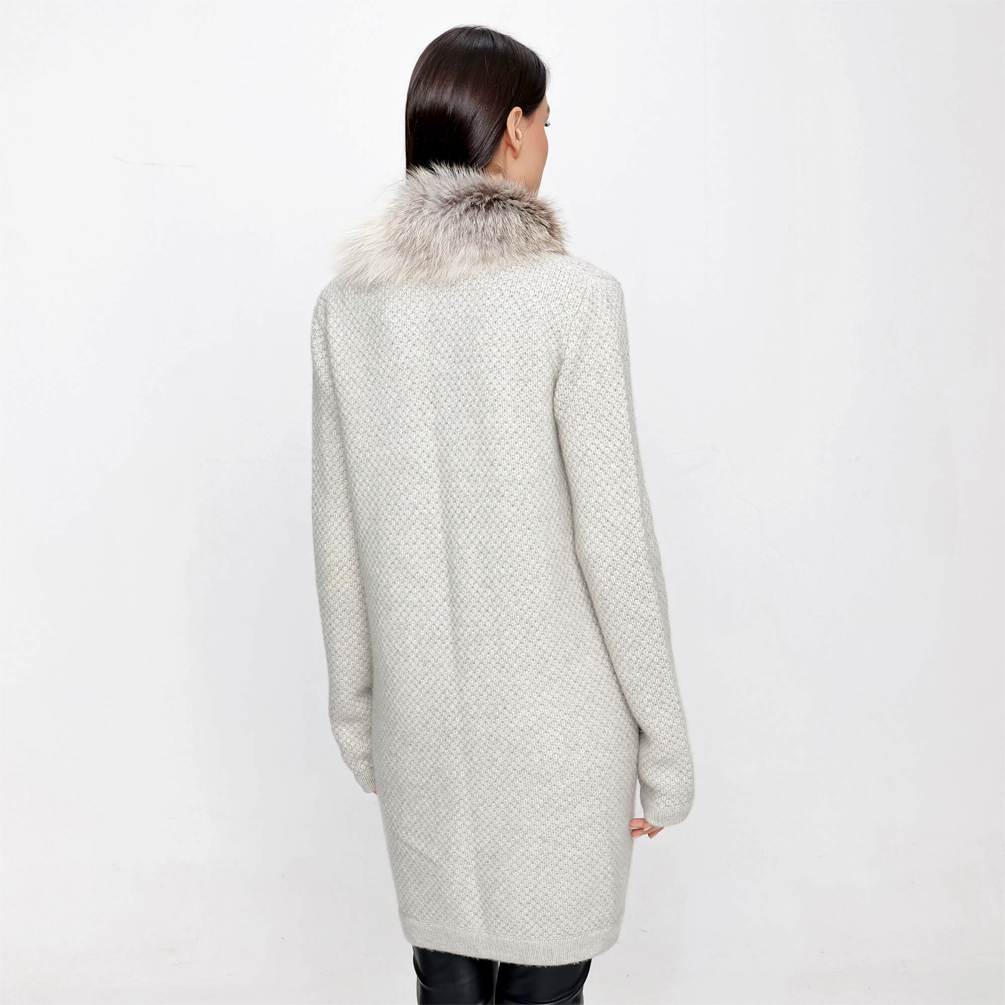 Yves Salomon - Beige Cashmere Fur Trimmed Waffle Knit Cardigan